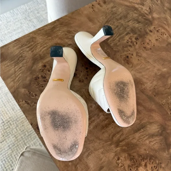 Gucci Cream Quilted GG Logo Heeled Slide Mules - Picture 3 of 7